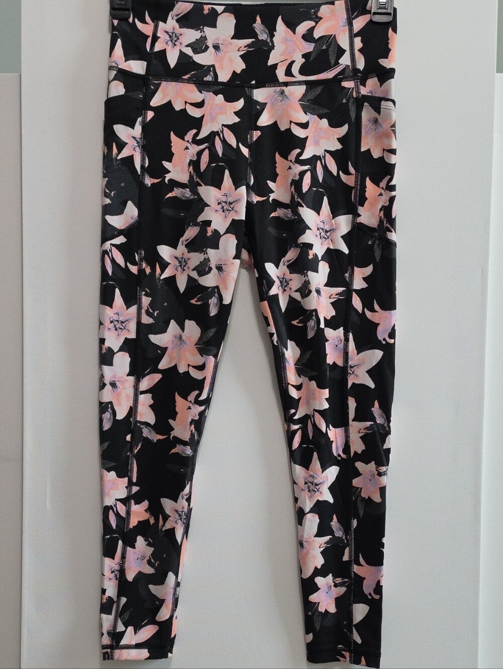 Victoria's Secret Black Activewear Bottom with Pink Floral Hibiscus Accents